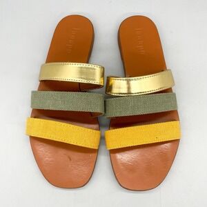 Lanapo Combination Sandals Womens 37 7 Canvas Metalic Leather Strappy Flats Shoe